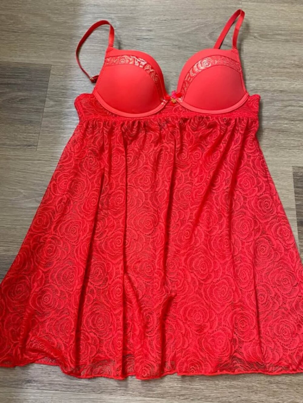 Daisy Fuentes Red Babydoll Size Small | Coquette Lace Rose Mesh